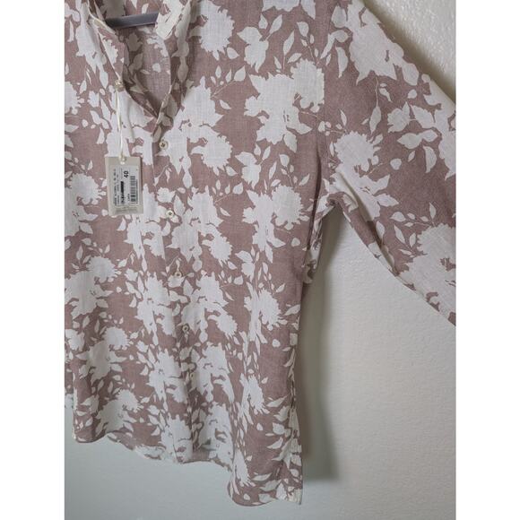 NWT Ingram Italian Linen Cotton Floral Beige Button Down Slim Fit Men Sz EU 40 - Picture 3 of 9